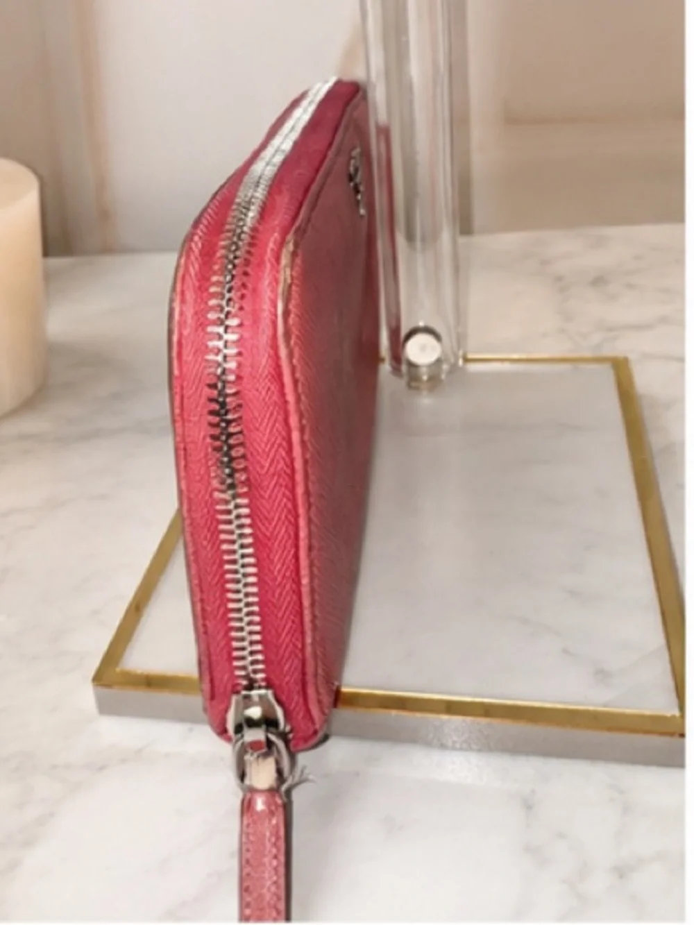 Authentic Prada Pink Saffiano Leather Zip Wallet